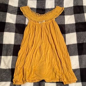 Worn Gold Crochet Neck Top